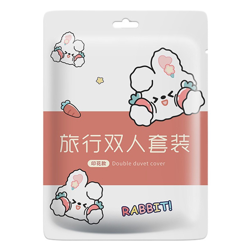 Printed Disposable Three- or Four-Piece Travel Set, Double Set for Hotel Trips, Portable Bed Sheet, Pillowcase, and Duvet Cover