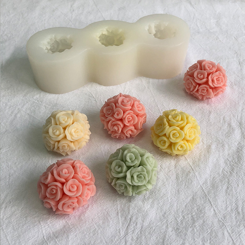 Rose ball scented candle silicone mold diy Valentine's Day glue plaster ornament rose cake mold