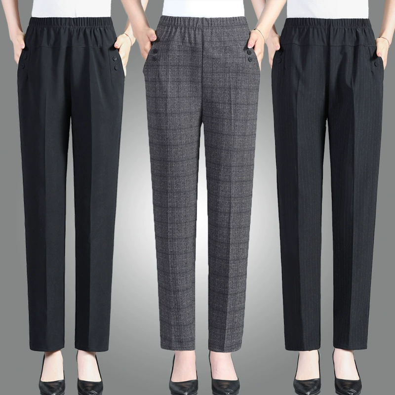 Брюки для мам Весенние и осенние брюки Свободные эластичные брюки больших размеров с высокой талией для бабушек Прямые эластичные брюки для женщин среднего и пожилого возраста