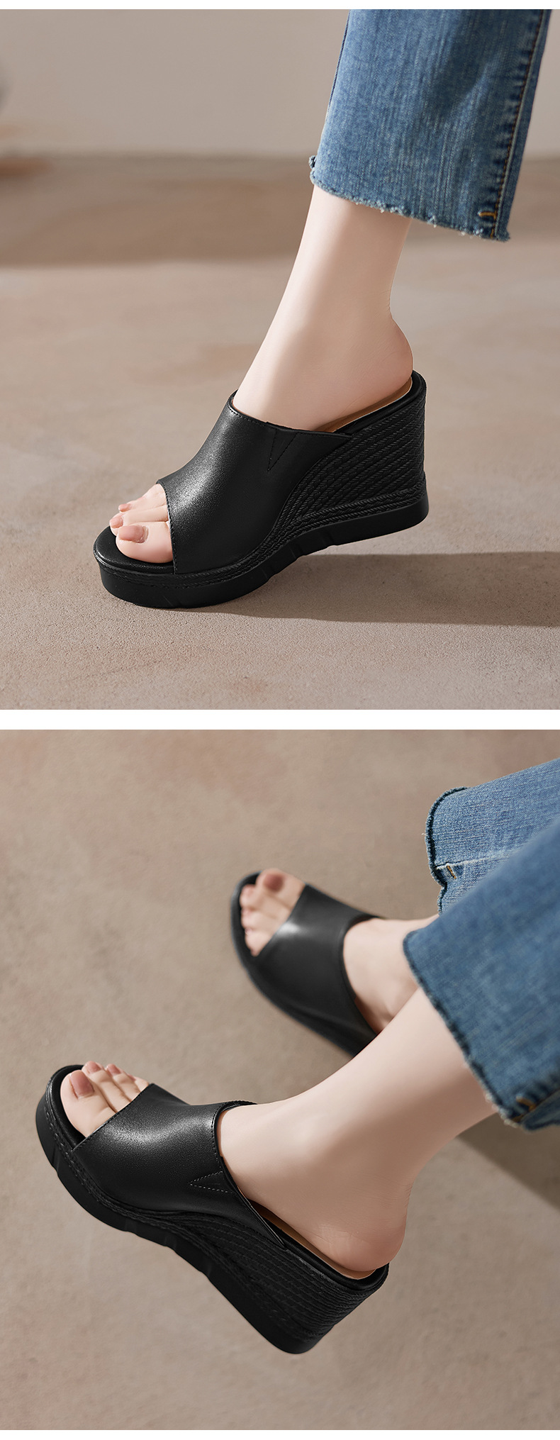 Sandal cao gót nữ hở mũi đế dày 10 cm — đen chi tiết 7