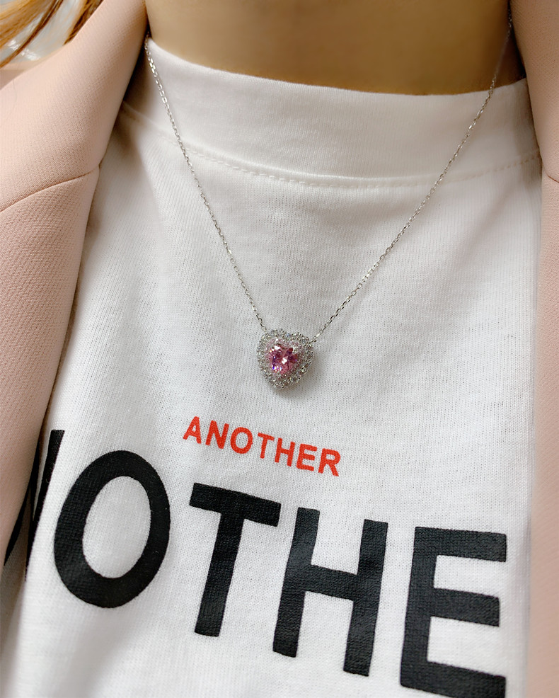 925 Sterling Silver Material 925 Sterling Silver Zircon Inlay Heart Shape Pendant Necklace