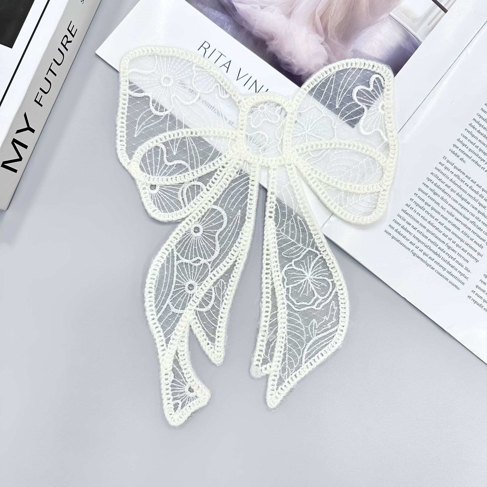 Nuevo arco grande DIY ropa de manga corta accesorios hechos a mano accesorios de collar Cardigan encaje bordado encaje