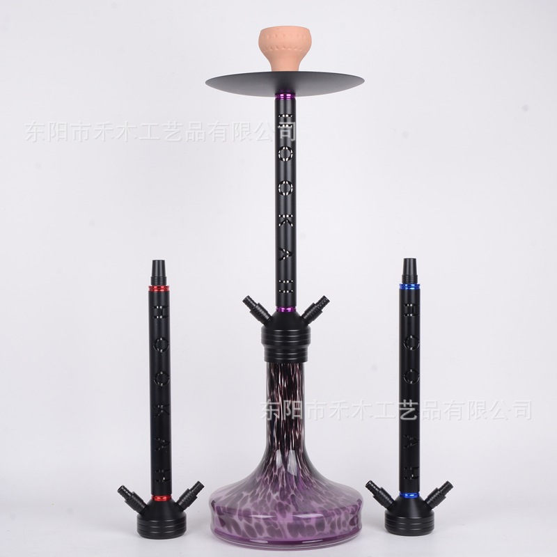 工厂现货阿拉伯铝合金大号双管水烟壶镂空三色酒吧KTV水烟套装