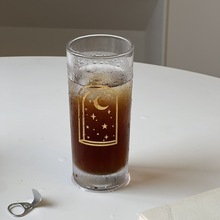 ins韩式月亮星空饮料杯 高颜值玻璃水杯冰咖啡杯子早餐牛奶杯网红