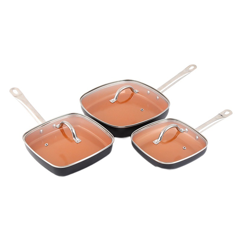 Sartén de aluminio Yipinhong Hogar libre de humo sartén antiadherente sartén de tres piezas olla de regalo al por mayor