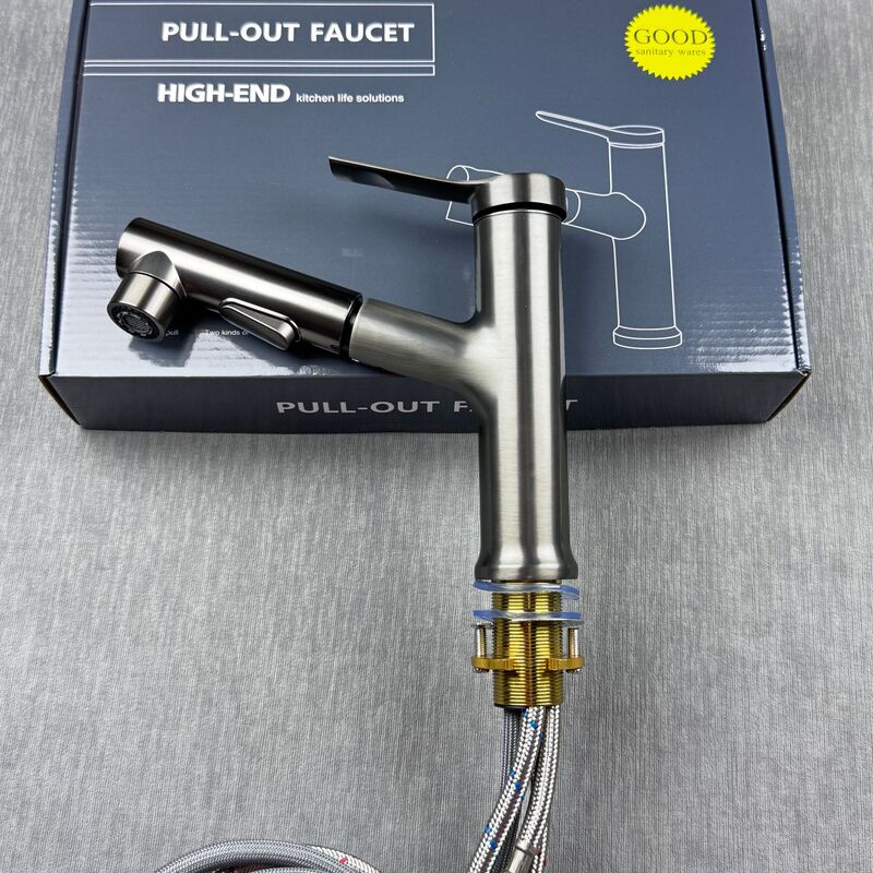 All-copper pull-out basin faucet for hot and cold water, suitable for washing face and hands in bathroom and restroom