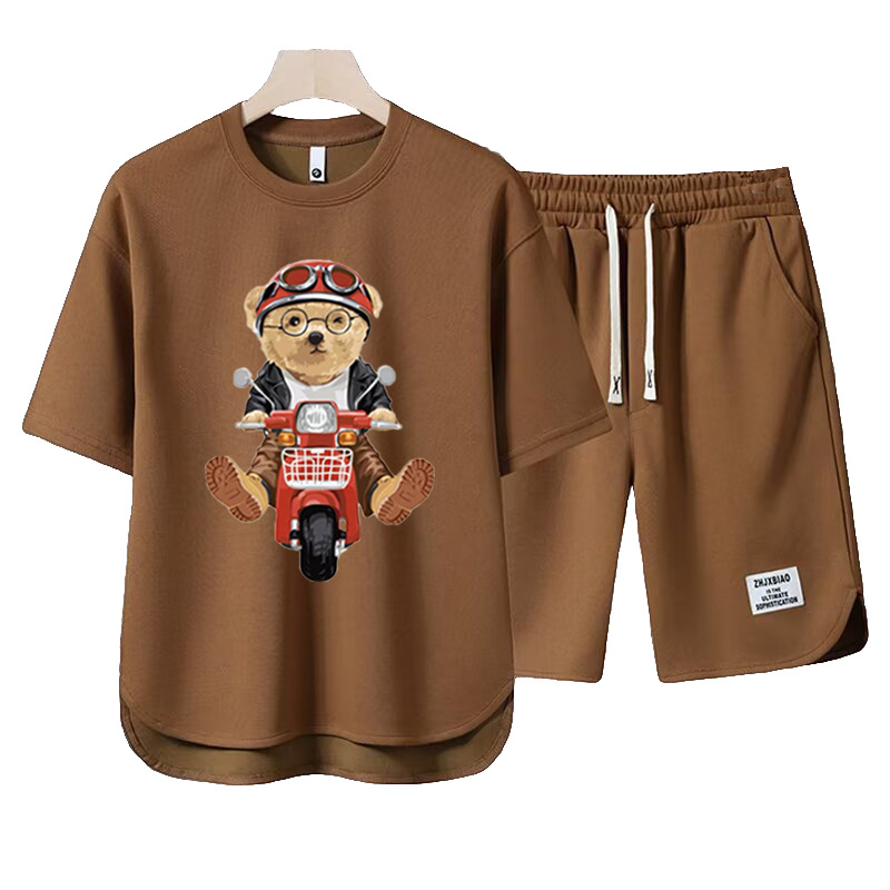 Men's Clothing 2024 Waffle Casual Summer Suit Men's Loose Teen Short sleeved T shirt Shorts Handsome Two piece Suit_maomaolike.com