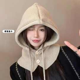 韩系百搭冬季巴拉克拉法帽子针织套头帽保暖连帽围巾帽Beanie帽子