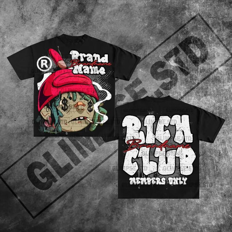 American Rich Club Graphic T-Shirt Harajuku Goth Oversized T-Shirt Women and Men Y2K Short Sleeve American Rich Club Graphic T-Shirt Harajuku Goth Oversized T-Shirt Women and Men Y2K Short Sleeve