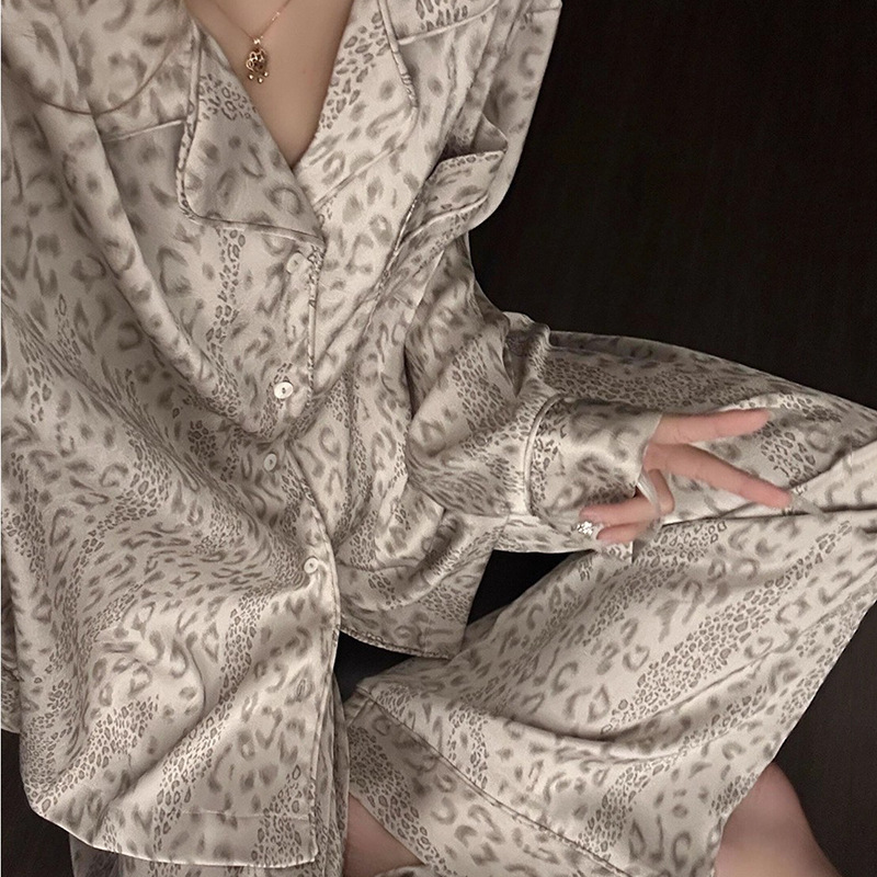韩系高级感豹纹印花睡衣女款春秋季ins设计感显瘦休闲家居服套装|undefined