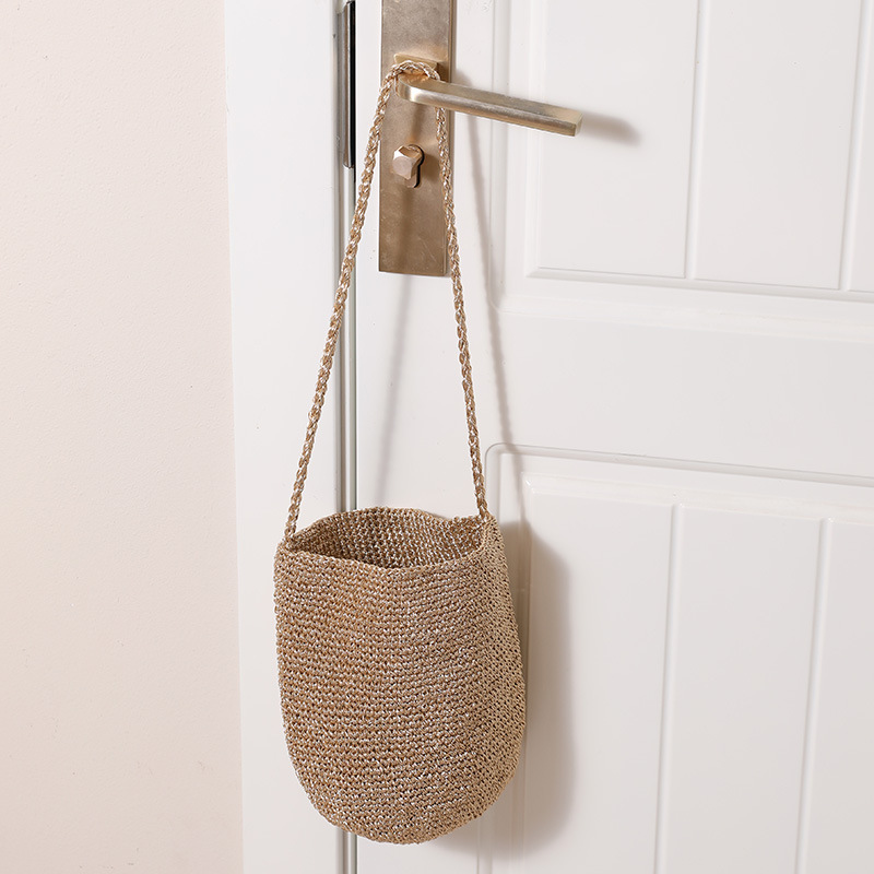 Fashion Shiny Line Single Shoulder Bucket Straw Woven Bag New Casual Solid Color Woven Bag For Women Beach Vacation Bag - Thumbnail 2
