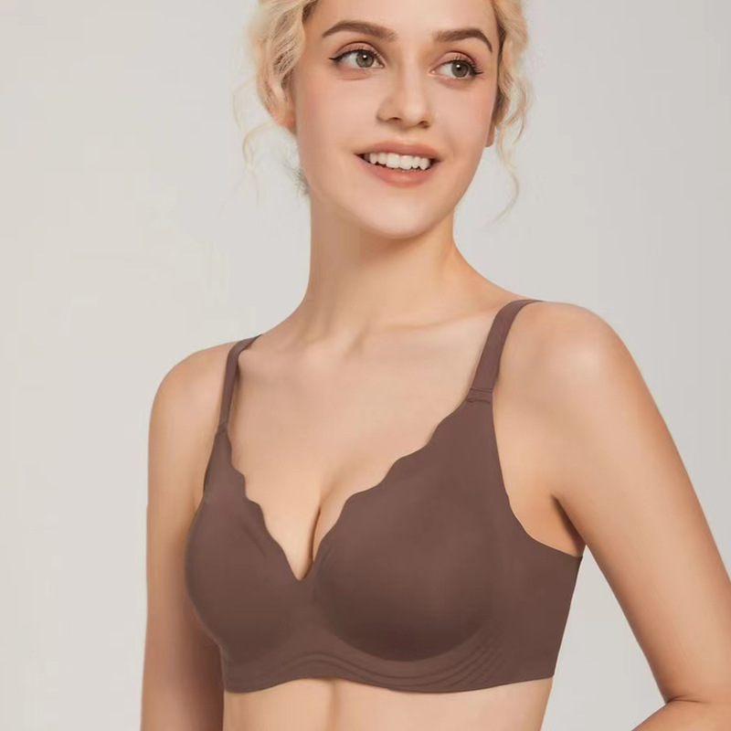 Ropa interior inalámbrica sin costuras de las mujeres empuja hacia arriba el pecho pequeño tira de jalea soporte suave tridimensional taza fija colección superior sujetador de mama