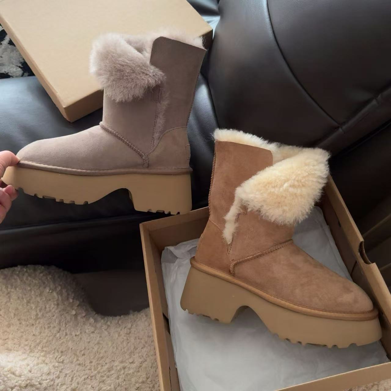 25秋冬女士羊皮毛一体雪地靴宋雨琦同款时尚坡跟厚底翻毛保暖YUQI