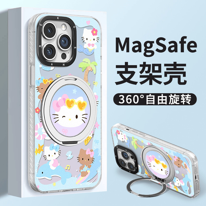 镂空kitty猫适用iPhone苹果15/16promax手机壳14元气13磁吸支架12|undefined
