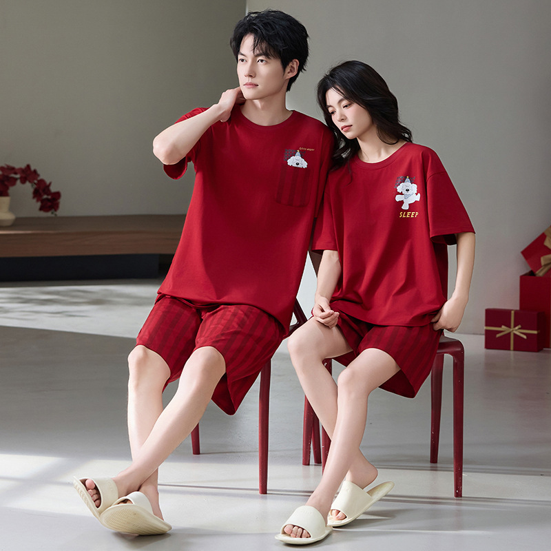 7A Antibacterial Short-Sleeved Shorts in Bright Red for Summer, Wedding Celebration, Zodiac Year Couple's Loungewear Two-Piece Set for Summer 7A Antibacterial Short-Sleeved Shorts in Bright Red for Summer, Wedding Celebration, Zodiac Year Couple's Loungewear Two-Piece Set for Summer