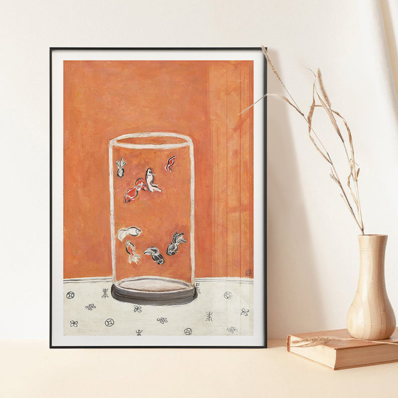 Changyu eight-tailed goldfish variety of new Chinese decorative painting living room porch canvas painting core bedroom study hanging painting
