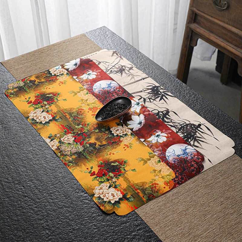 Китайский стиль водонепроницаемый чайный коврик для чайной чашки Высококачественная скатерть Китайский стиль окрашенный дисплей полотенце облачная Пряжа Ткань чайный коврик бегунок стола