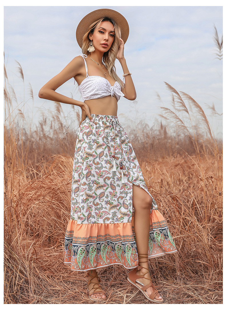 women s floral a-line ethnic print slit  mid-length skirt nihaostyles wholesale clothing NSDMB79418