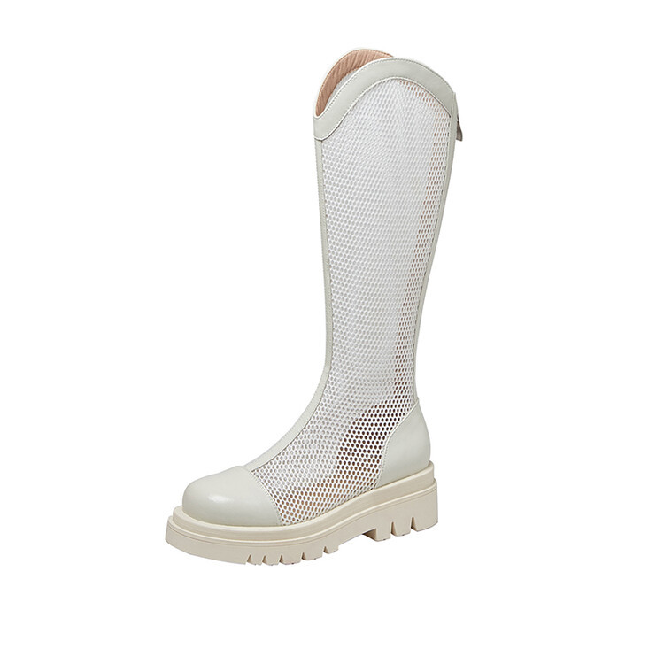 Boot nữ da lưới thoáng khí mùa hè, đế dày rỗng, ống rộng cho chân to — Màu nâu ống lớn, Màu đen cổ ống lớn, Ống nhỏ màu đen, Ống nhỏ màu be chi tiết 74