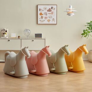 Scandinavian Kidsren's Rocking Horse Creative Popular Toy Stool Cartoon Pony Chair Kindergarten Animal Shape Rocking Chair