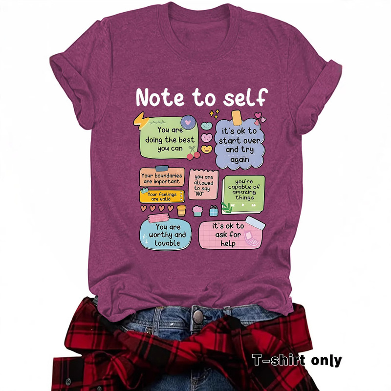 European and American Spot Round Neck Short-Sleeved T-Shirt Self Mental Health Precautions Printed Summer T-Shirt Cross-Border Hot Sale