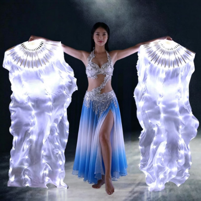 Abanico de Danza LED de Bambú de Doble Cara Luminoso para Escenario y Danza