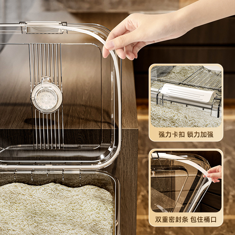 Barril de arroz doméstico 2025 nuevo barril de arroz sellado a prueba de insectos a prueba de humedad granos caja de almacenamiento de harina barril de cara