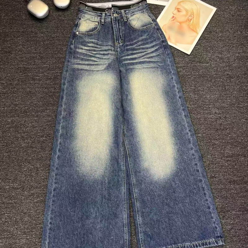 Nanyou Women's Clothing 2026 Autumn CK New Fashion Retro Double-Waisted Letter Print Wide-Leg Straight Jeans Nanyou Women's Clothing 2026 Autumn CK New Fashion Retro Double-Waisted Letter Print Wide-Leg Straight Jeans