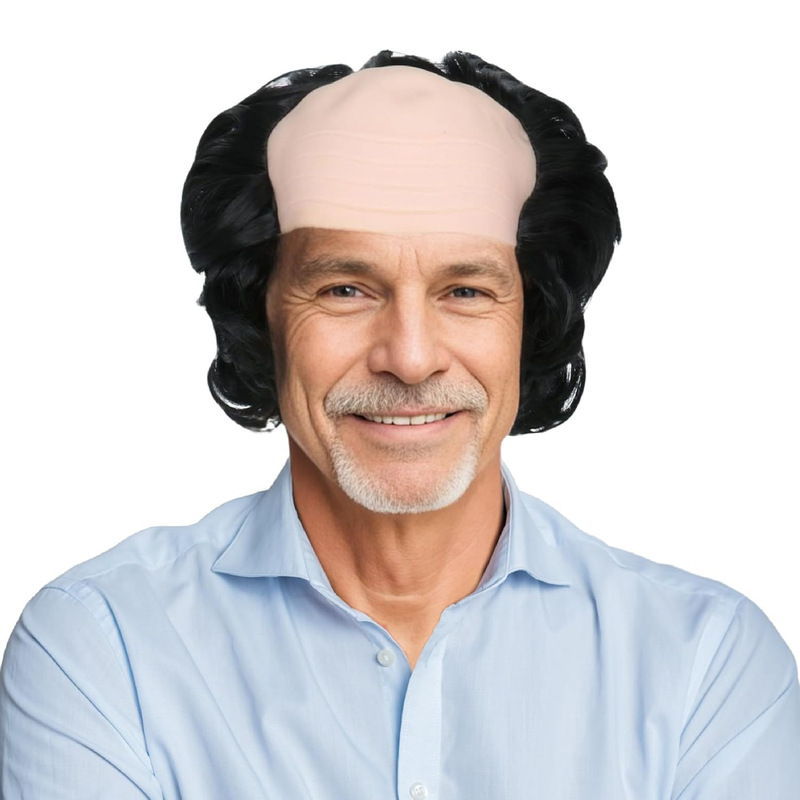 Halloween Masquerade Funny Bald Wig Performance Bald Character Dress up Bald Black White Wig