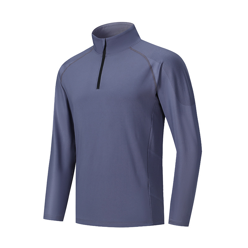 Camiseta de base de lana blanca personalizada transfronteriza secado rápido camiseta de manga larga hombre medio cremallera entrenador de fitness ropa camiseta