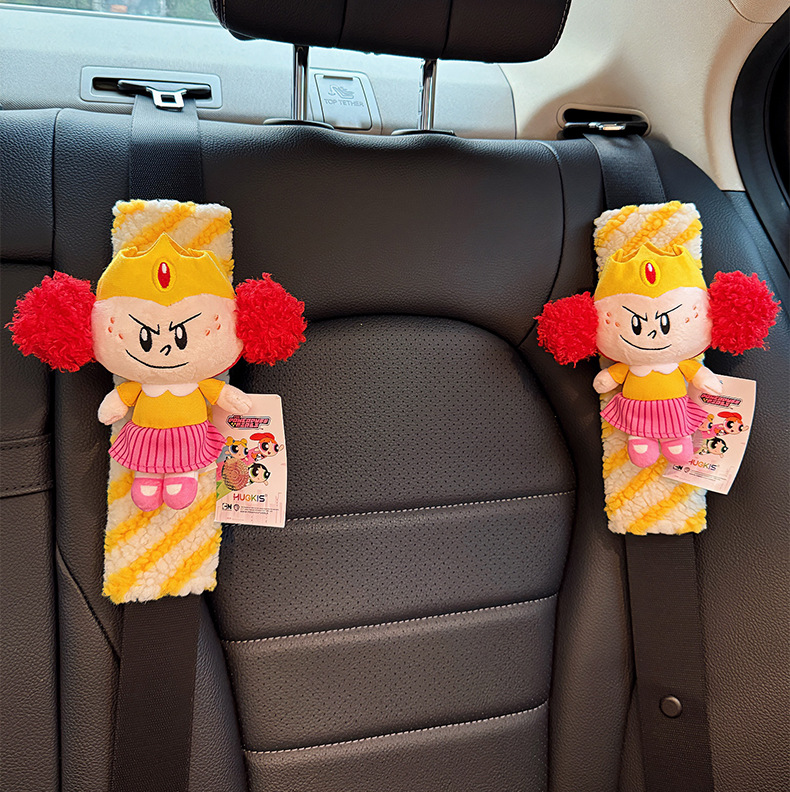 Car Seat Belt Shoulder Pads, a Pair of Creative and Cute Money Multi-Purpose Shoulder Pads for All Seasons, Powerpuff Girls Car Shoulder Pads
