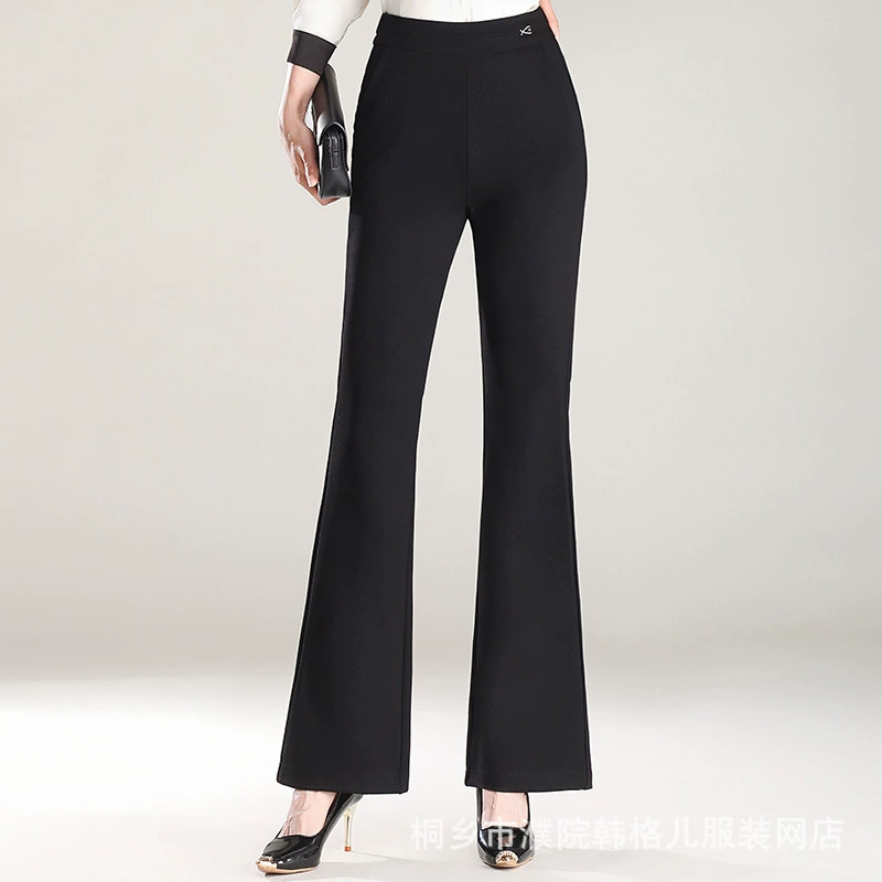 40-летняя мама, весенне-осенние модные расклешенные брюки среднего возраста, черные длинные брюки с высокой талией, весенние женские повседневные брюки среднего возраста