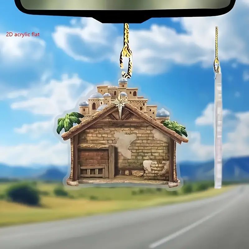 Nuevos productos transfronterizos de automóviles acrílicos decoración plana espejo retrovisor colgante casa de dibujos animados espejo colgante automóvil