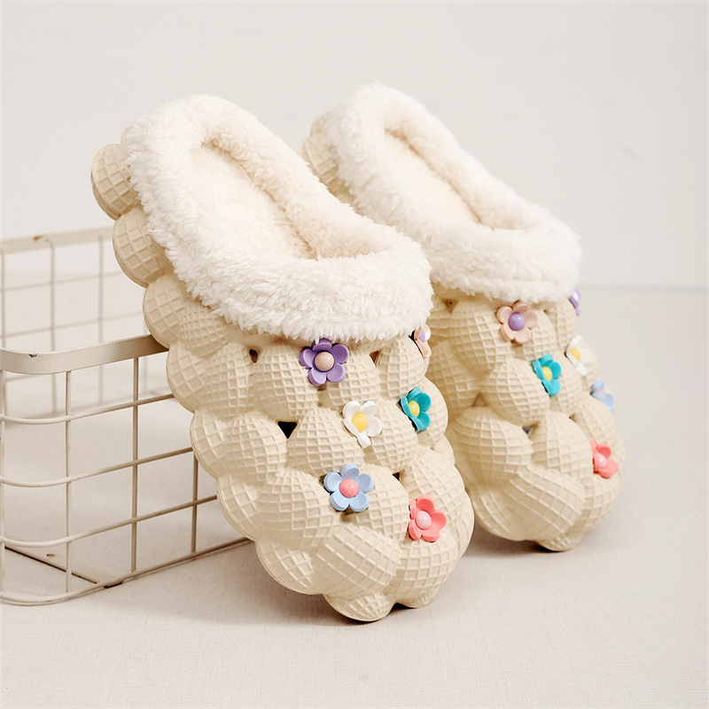 Scarpe da interno morbide e traspiranti per camera da letto invernale unisex in peluche open-toe_voghion.com