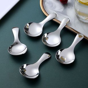 ✅ 304 Stainless Steel Soup Spoon Short Handle Small Round Spoon Tea Spoon Kidsren's Tableware Ice Cream Spoon Seasoning Spoon Dessert Small Soup