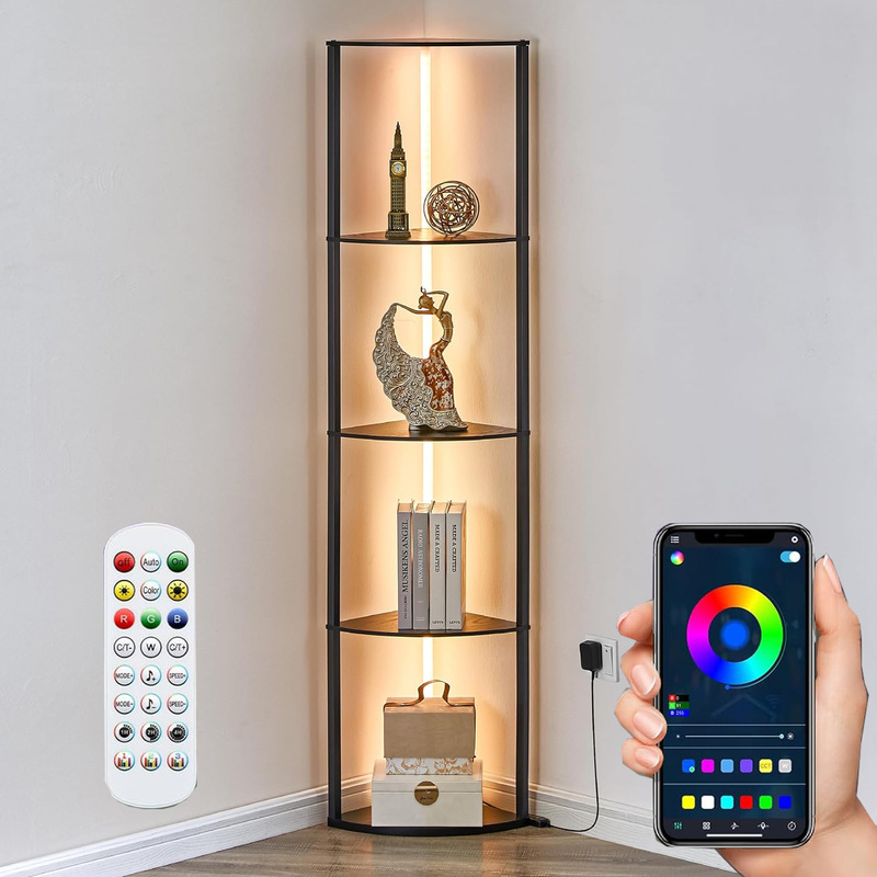 Corner frame floor lamp with remote control RGB floor lamp storage rack floor lamp with shelf stepless dimming vertical lamp Corner frame floor lamp with remote control RGB floor lamp storage rack floor lamp with shelf stepless dimming vertical lamp