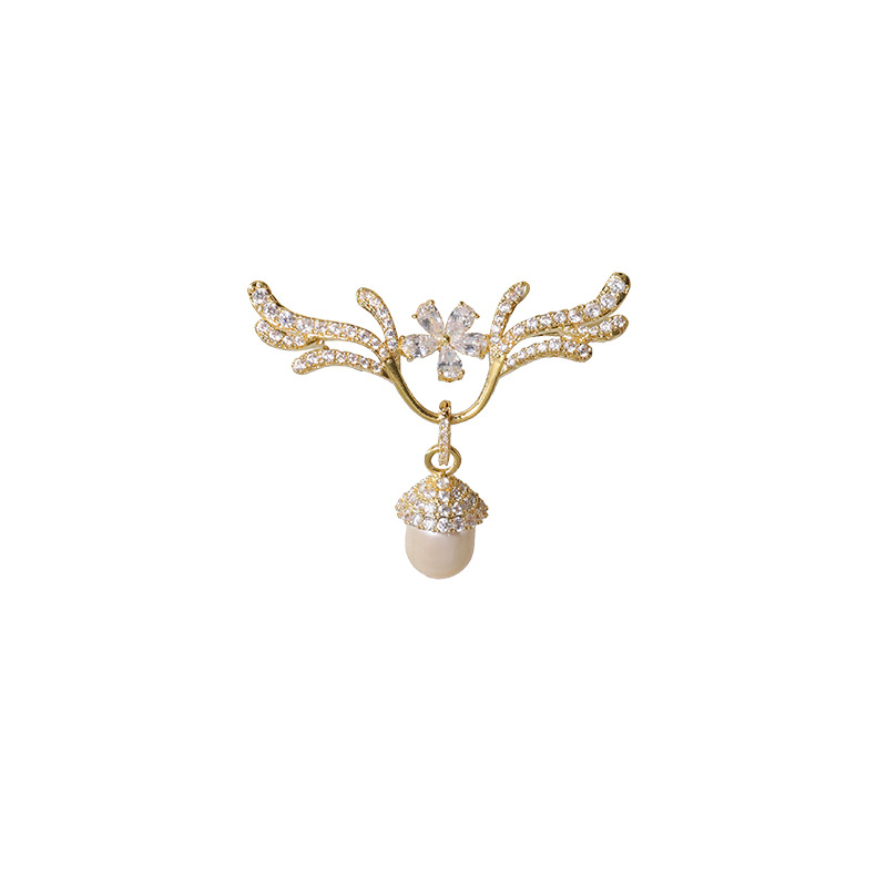 Nuevo broche de cuerno de ciervo abierto colgante desmontable de doble propósito cobre chapado en oro zircon pin pectoral de perla con joyas vacías