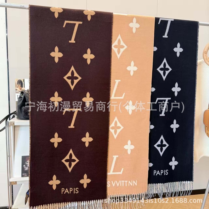 正确仿羊绒围巾老花双面提花新款秋冬女加厚加长字母款披肩仿羊毛|undefined
