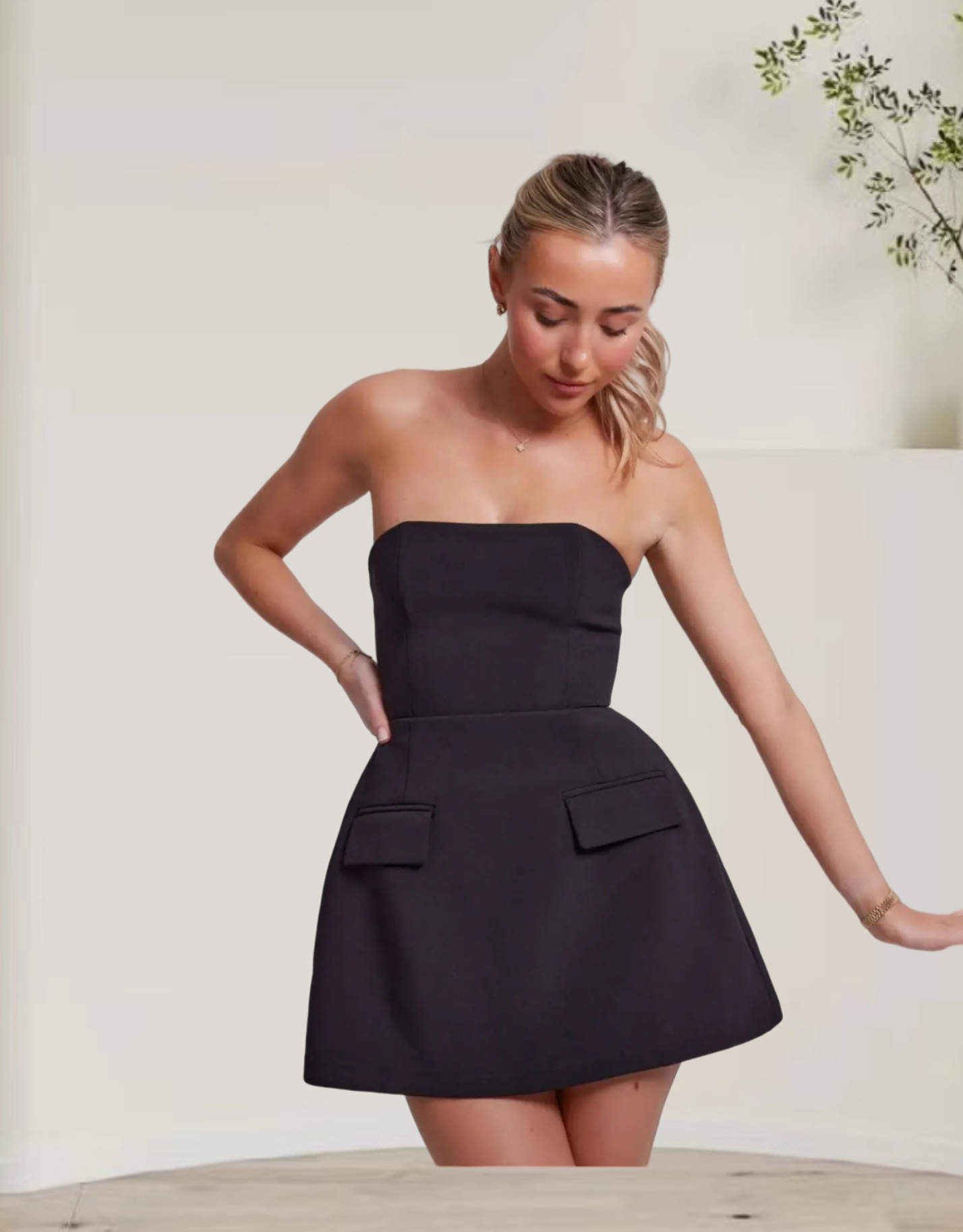 Women's Clothing new solid color pocket sleeveless sexy tube top slim high waist short A line dress_vogarts.com