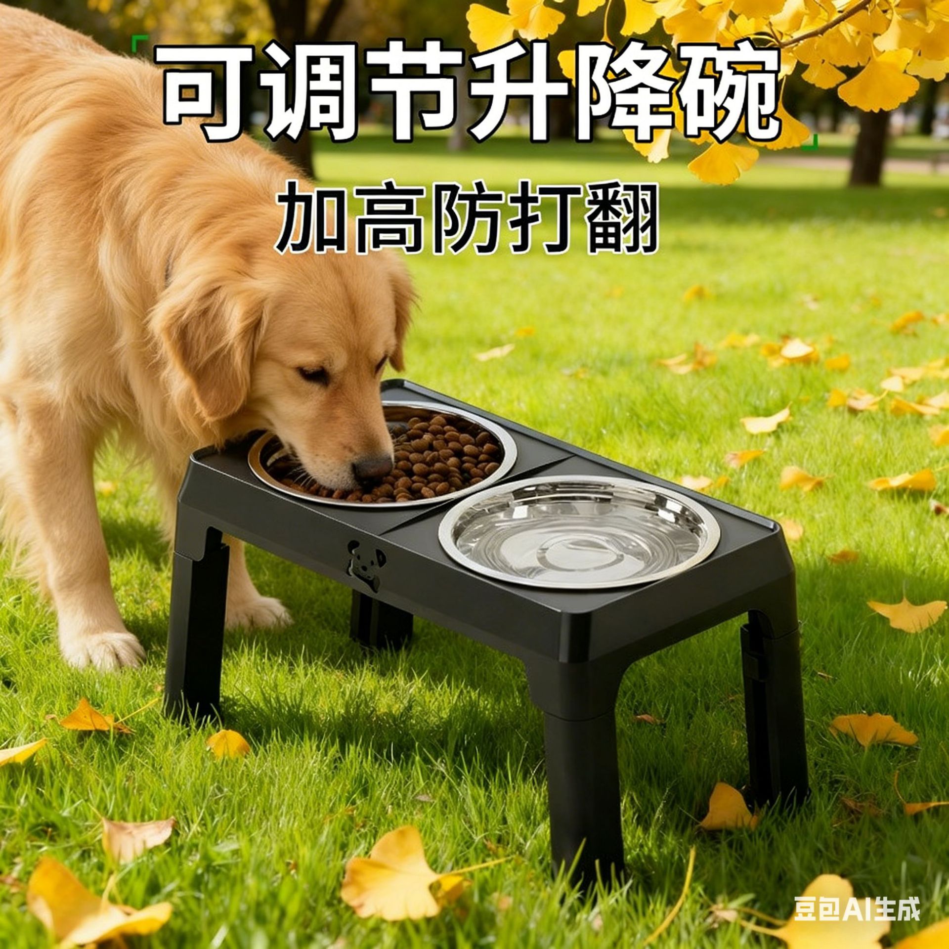 Tazón de acero inoxidable para perros, doble tazón, pie alto anti-derribe para mascotas, soporte de tazón plegable, cuello ajustable, tazón de comida para gatos