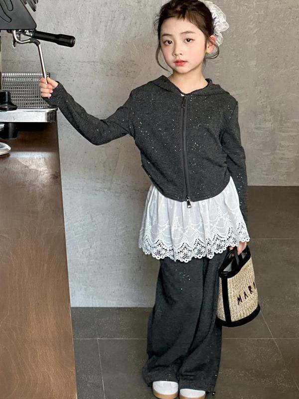 小红鱼女童秋装套装2025新款儿童连帽卫衣假两件直筒裙裤两件套潮|undefined