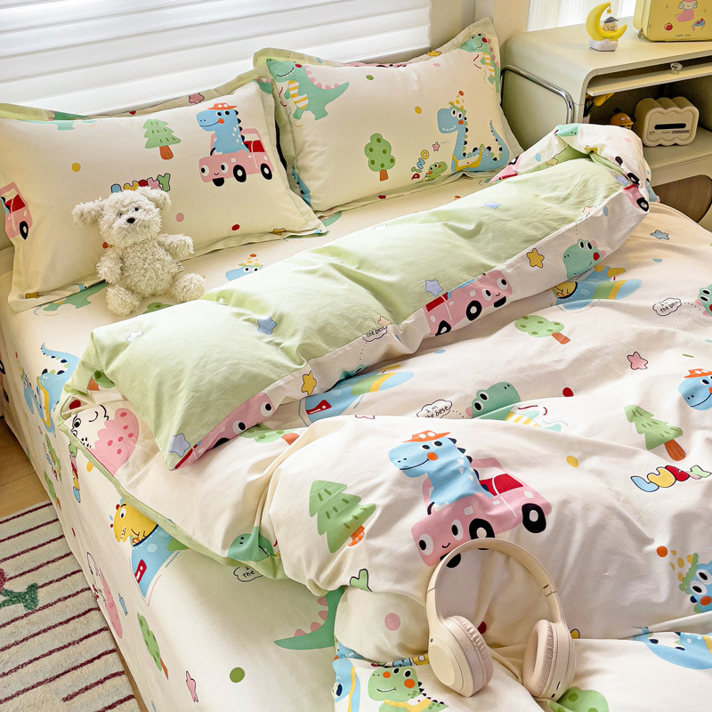 100% algodón cuatro piezas dormitorio de estudiantes de algodón dibujos animados sábanas de cama de tres piezas de ropa de cama