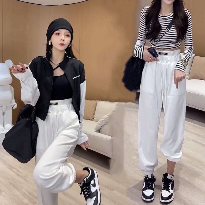 DY801运动裤女新款2026早秋薄款束脚高腰设计感小众潮休闲卫裤ins