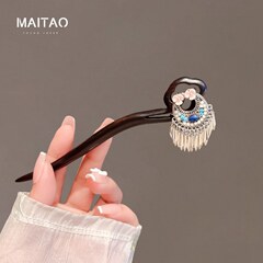 新しい中国風両面黒檀ヘアピン、中国風ヘアピン、高級馬面スカートヘアピン、古代風チャイナドレス、漢服頭飾り