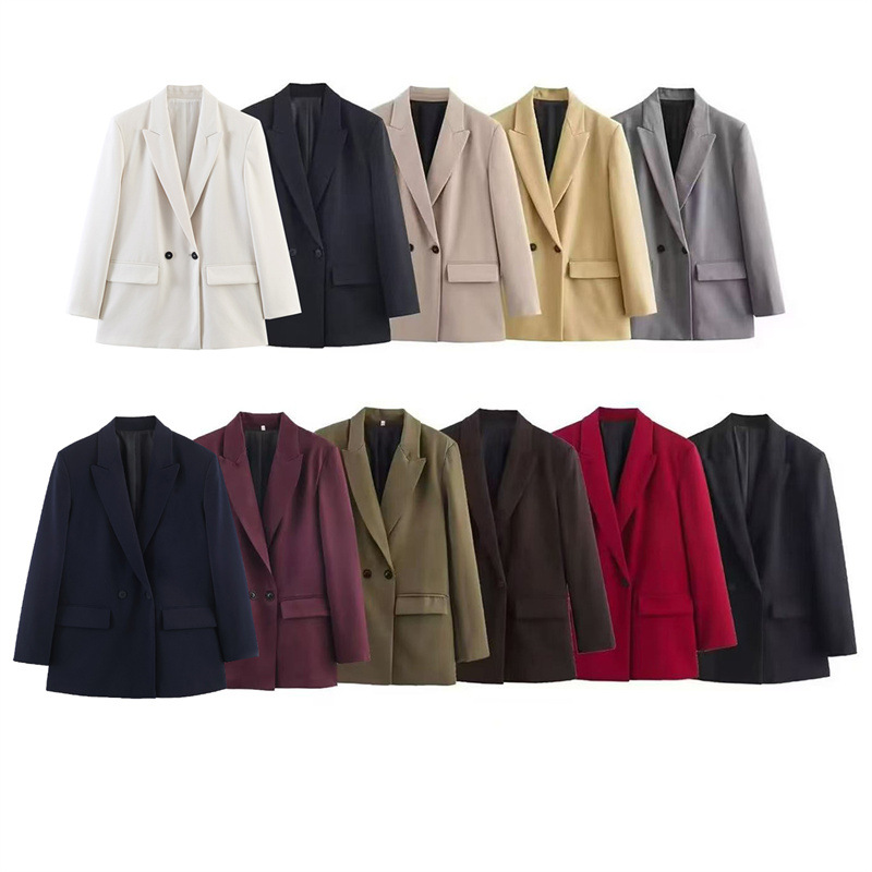 Foreign Trade 2025 Autum New European and American Style Women's Fashionable Elegant Long-Sleeved Double-Breasted Suit Jacket 2753122
