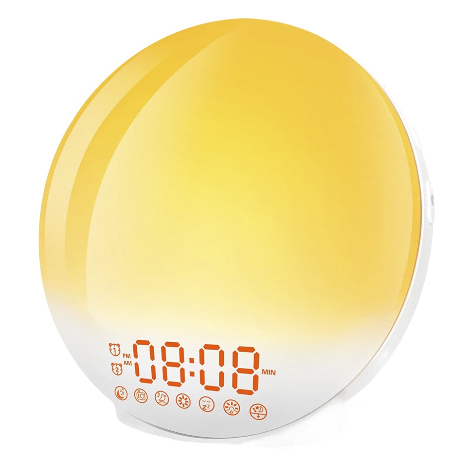 Simulado amanecer y puesta de sol Luz de despertador natural LED electrónico despertador luz colorida atmósfera luz de noche con luz de sincronización para dormir