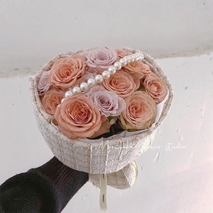 Pearl chain bouquet flower packaging gold-plated gift flower shop decoration props handmade DIY bag flower material