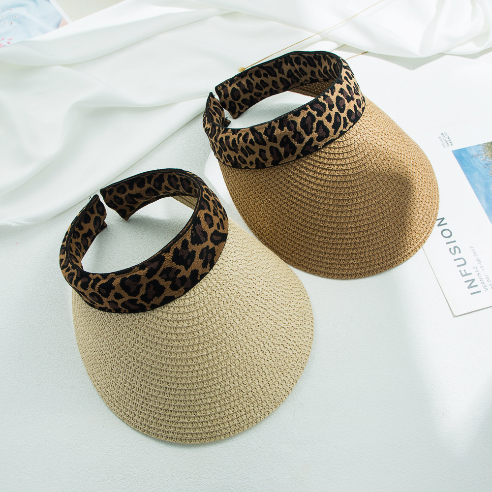 Wholesale Korean Sun Hat Small Leopard Print Straw Hat Empty Top Cap Summer Sunshade Beach Hat display picture 2
