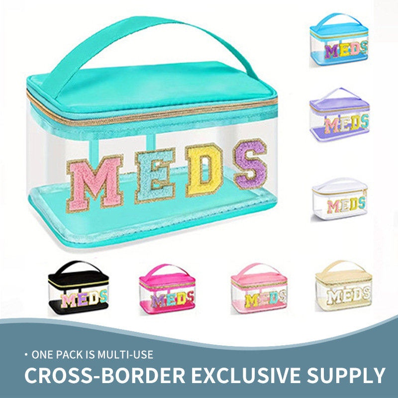 Amazon Cross Border Embroidery Storage Bag PVC Transparent Letters Cosmetic Bag Travel Wash Bag Large Capacity Cosmetic Bag