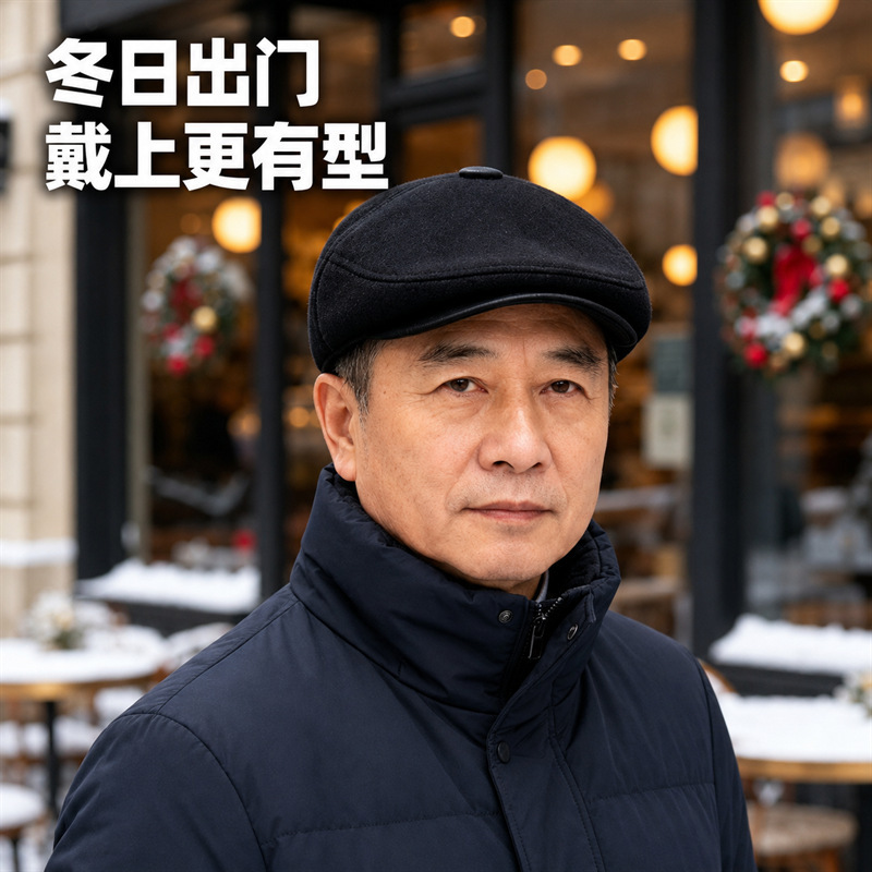 Plain front hat for autumn and winter, outdoor woolen thickened warm hat for middle-aged and elderly, ear-protecting octagonal cap with duckbill brim Plain front hat for autumn and winter, outdoor woolen thickened warm hat for middle-aged and elderly, ear-protecting octagonal cap with duckbill brim